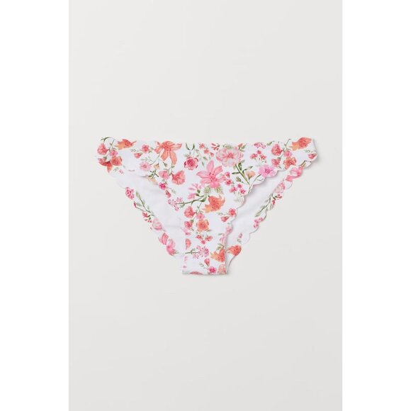 H&M White Pink Floral Scalloped 2pc Halter Bikini Set, Size 36D/10 - Picture 11 of 12